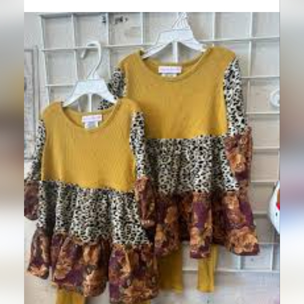 Bonnie Jean Fall Autumn Leopard Flower Mustard Yellow Dress  Girls Sz 8 EUC
